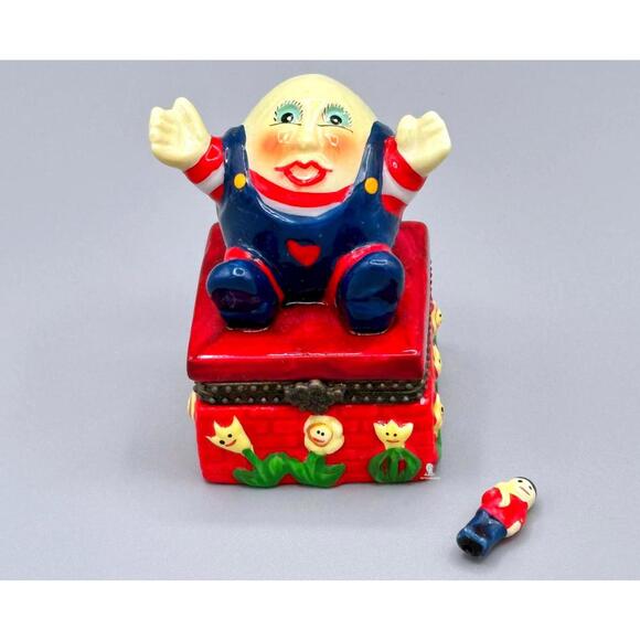 Vintage Humpty Dumpty Ceramic Trinket Box with Figurine - Picture 1 of 2